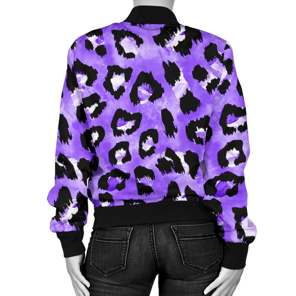 Leopard Purple Skin Print Women Casual Bomber Jacket