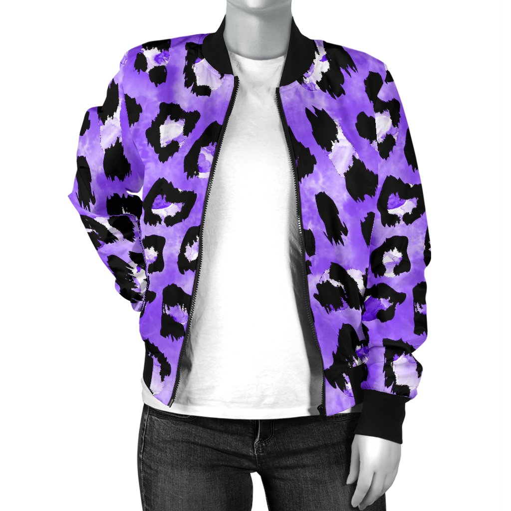 Leopard Purple Skin Print Women Casual Bomber Jacket
