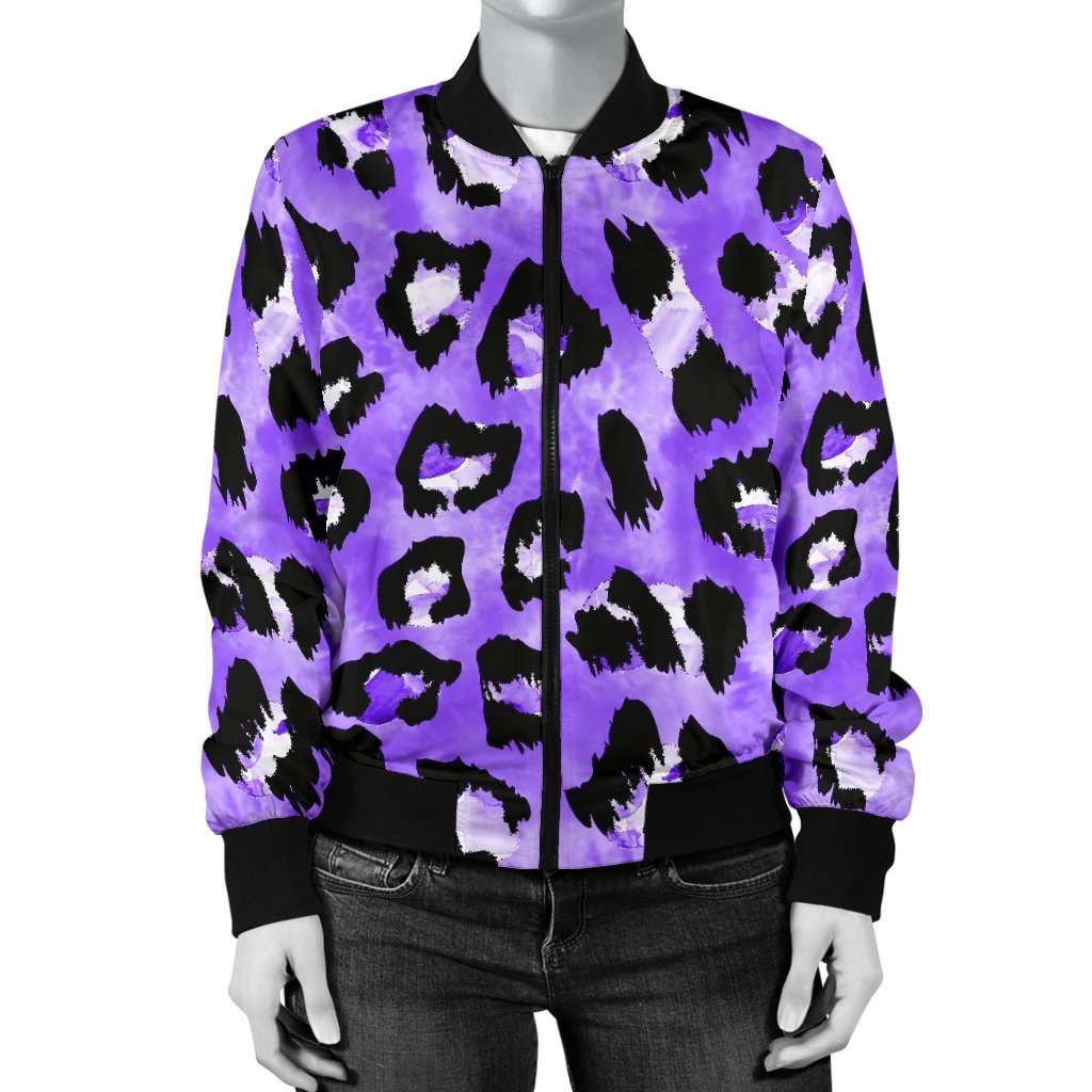 Leopard Purple Skin Print Women Casual Bomber Jacket
