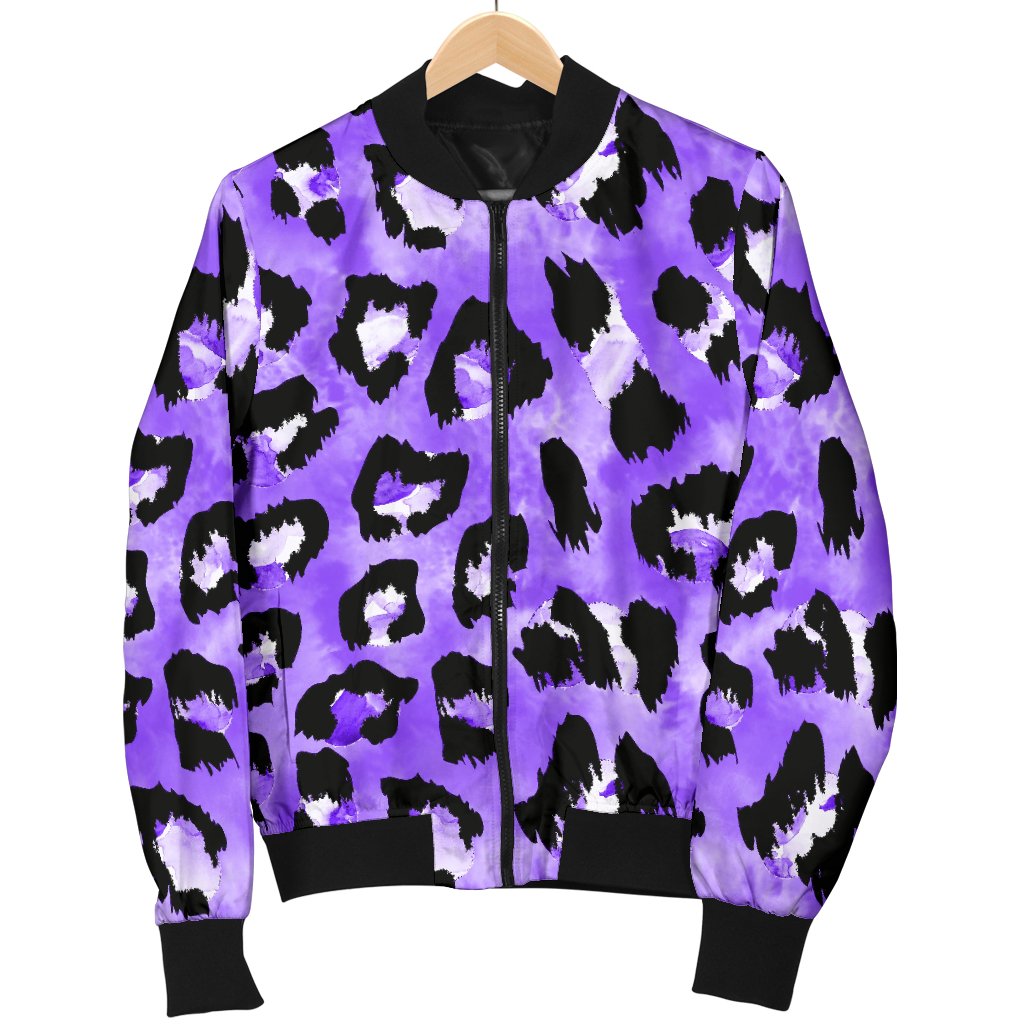 Leopard Purple Skin Print Women Casual Bomber Jacket