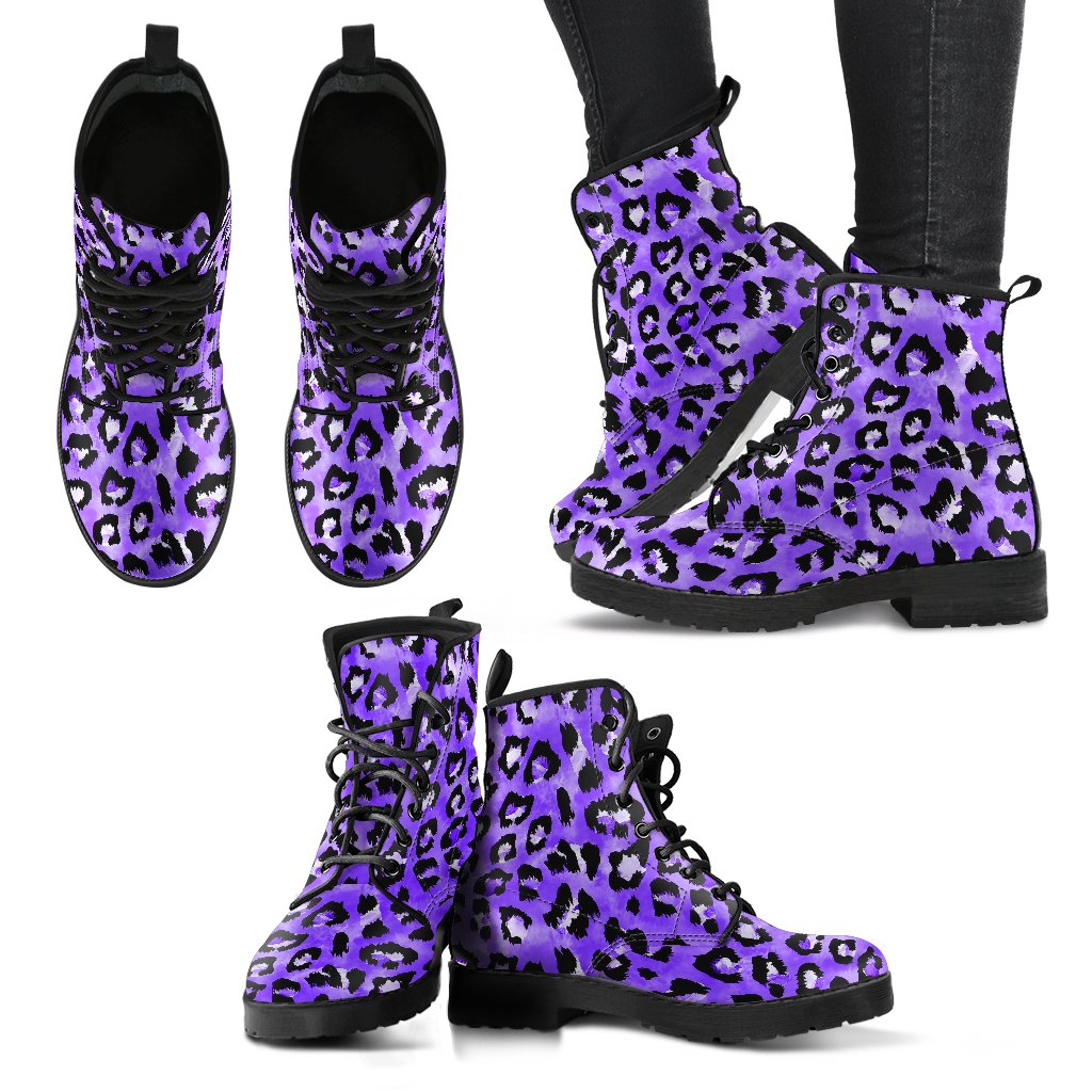 Leopard Purple Skin Print Women Leather Boots-JTAMIGO.COM