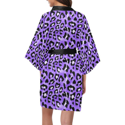 Leopard Purple Skin Print Women Short Kimono Robe