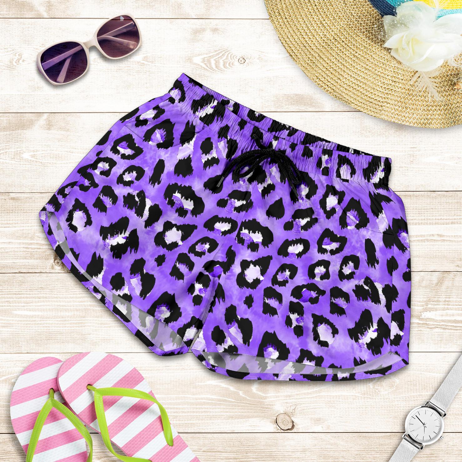 Leopard Purple Skin Print Women Shorts-JTAMIGO.COM