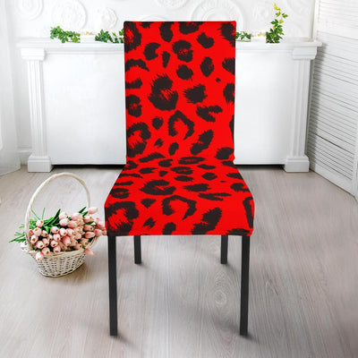 Leopard Red Skin Print Dining Chair Slipcover-JTAMIGO.COM