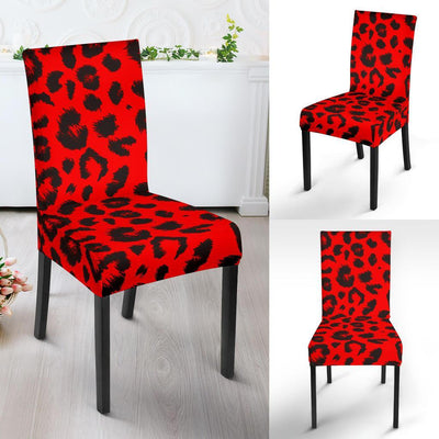 Leopard Red Skin Print Dining Chair Slipcover-JTAMIGO.COM