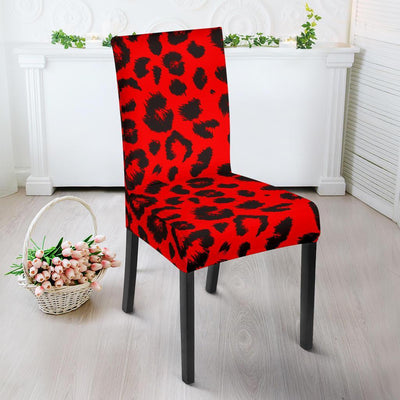 Leopard Red Skin Print Dining Chair Slipcover-JTAMIGO.COM