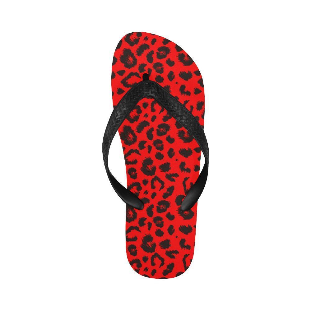 Leopard Red Skin Print Flip Flops-JTAMIGO.COM