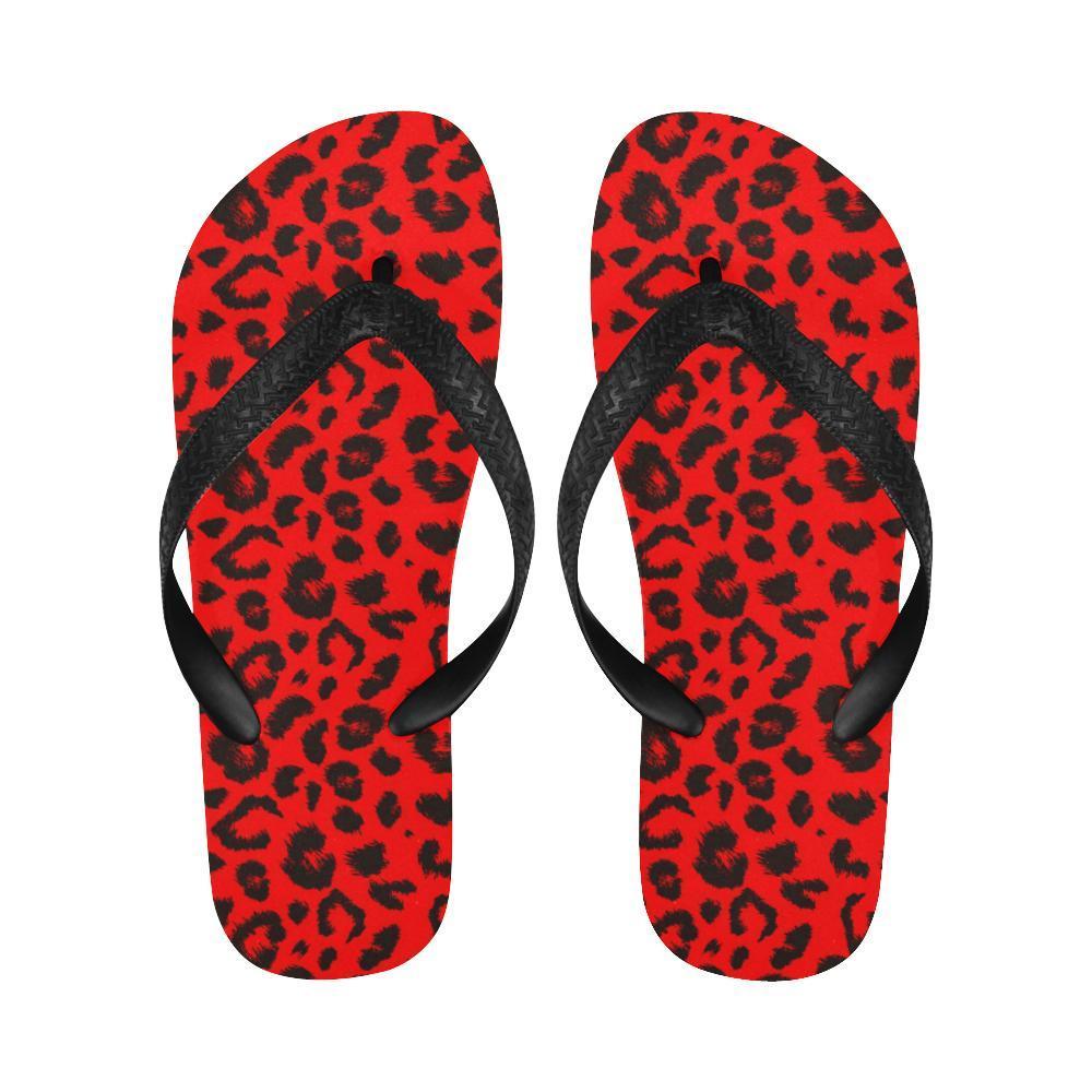 Leopard Red Skin Print Flip Flops-JTAMIGO.COM