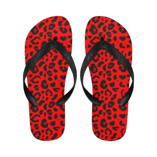 Leopard Red Skin Print Flip Flops-JTAMIGO.COM