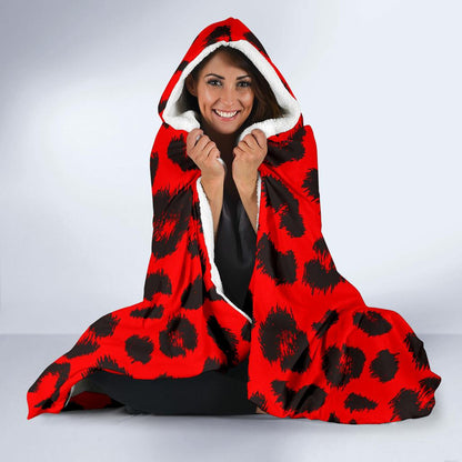 Leopard Red Skin Print Hooded Blanket-JTAMIGO.COM