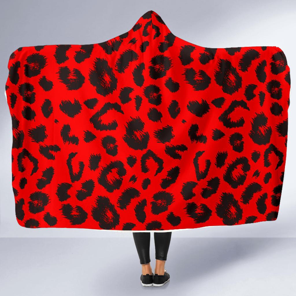 Leopard Red Skin Print Hooded Blanket-JTAMIGO.COM