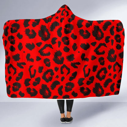 Leopard Red Skin Print Hooded Blanket-JTAMIGO.COM