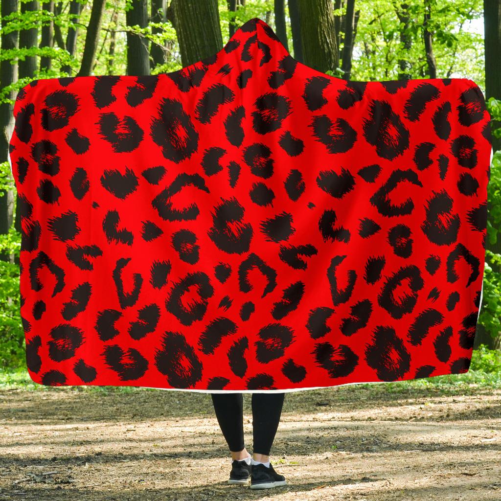 Leopard Red Skin Print Hooded Blanket-JTAMIGO.COM