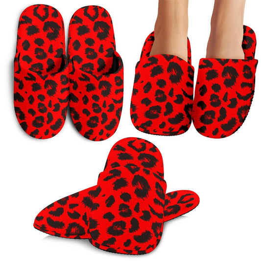 Leopard Red Skin Print House Slippers