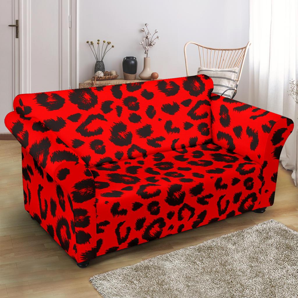 Leopard Red Skin Print Loveseat Slipcover-JTAMIGO.COM