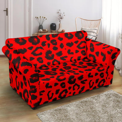 Leopard Red Skin Print Loveseat Slipcover-JTAMIGO.COM