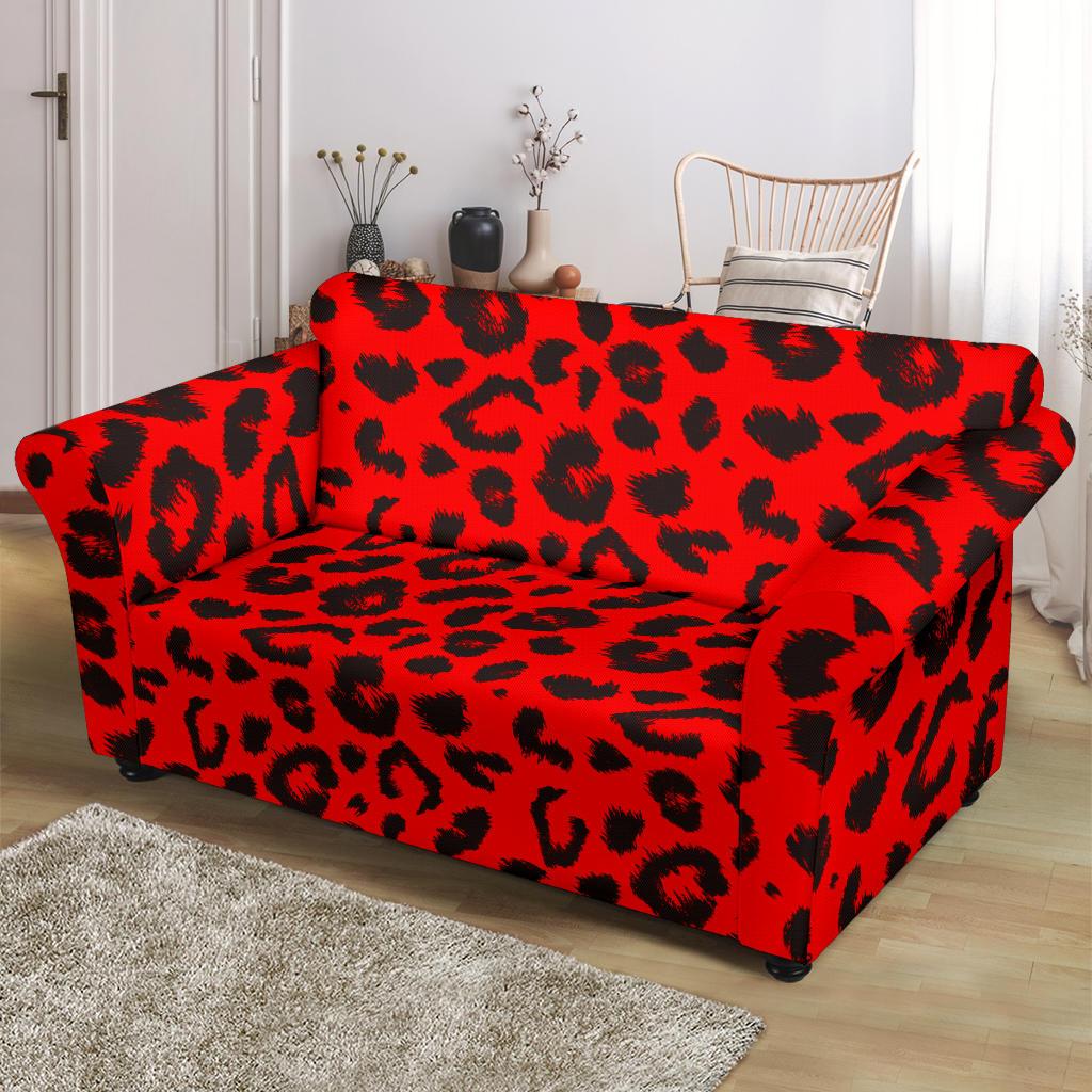 Leopard Red Skin Print Loveseat Slipcover-JTAMIGO.COM