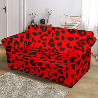 Leopard Red Skin Print Loveseat Slipcover-JTAMIGO.COM