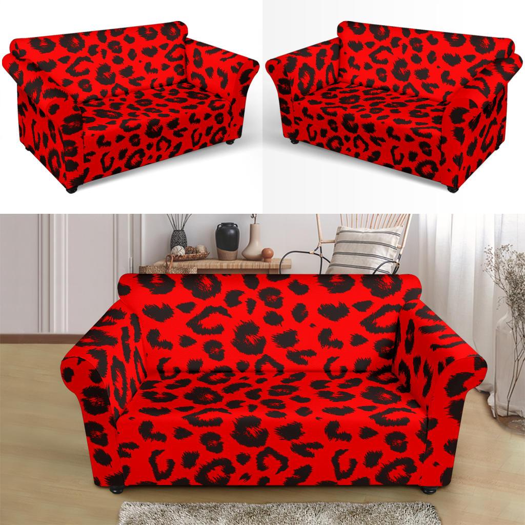 Leopard Red Skin Print Loveseat Slipcover-JTAMIGO.COM
