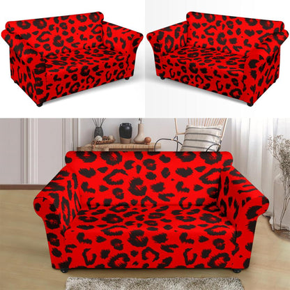 Leopard Red Skin Print Loveseat Slipcover-JTAMIGO.COM