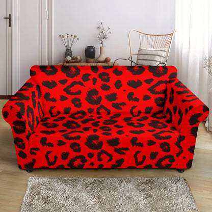 Leopard Red Skin Print Loveseat Slipcover-JTAMIGO.COM