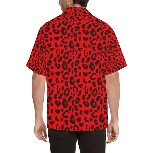 Leopard Red Skin Print Men Aloha Hawaiian Shirt
