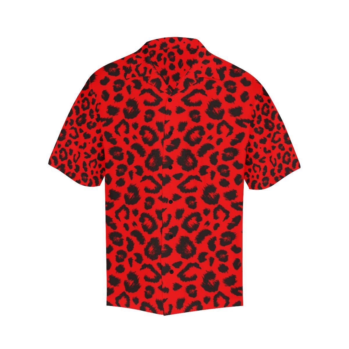 Leopard Red Skin Print Men Aloha Hawaiian Shirt