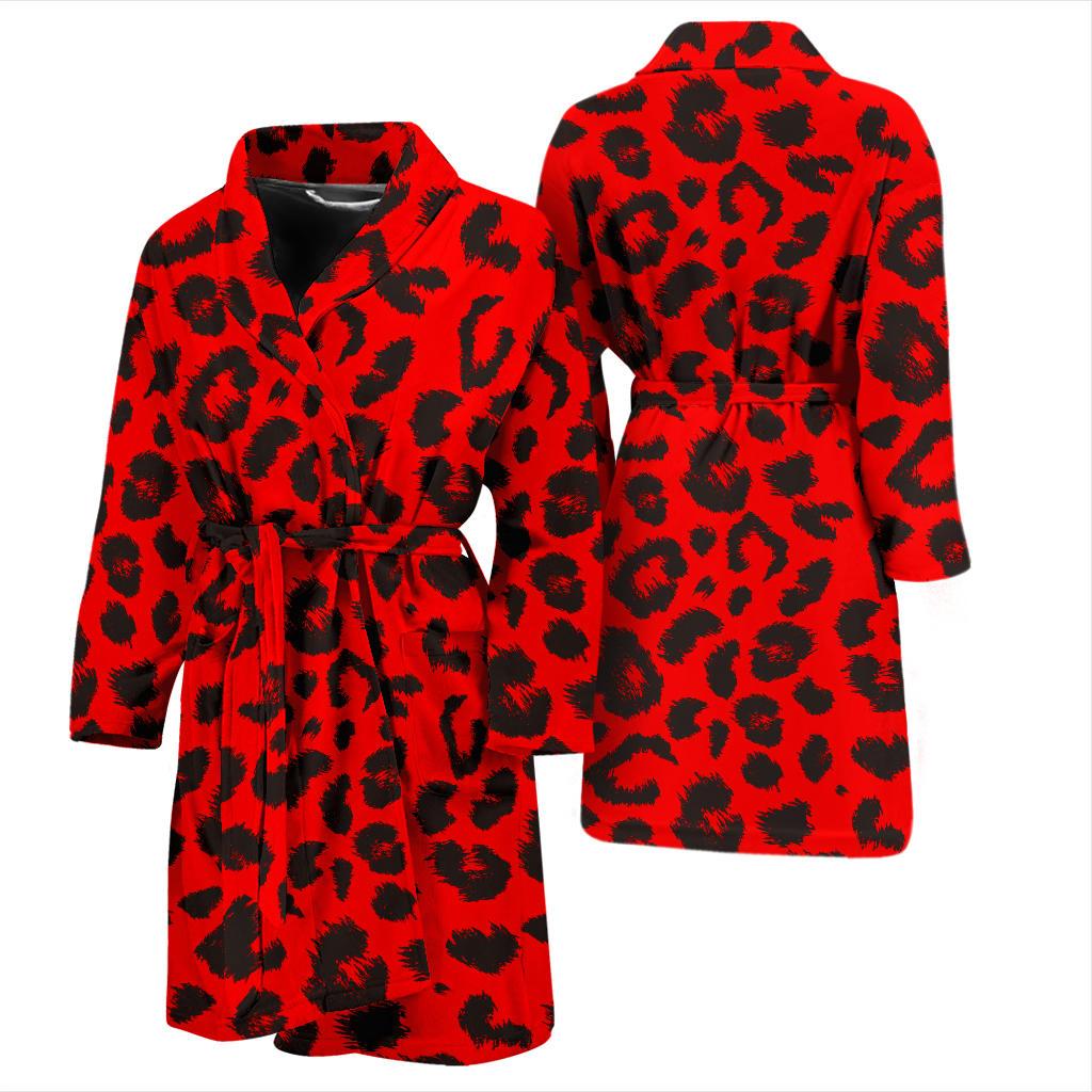Leopard Red Skin Print Men Bath Robe-JTAMIGO.COM
