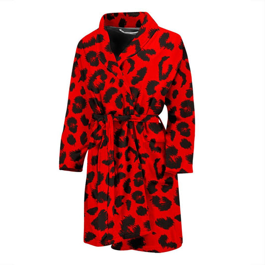 Leopard Red Skin Print Men Bath Robe-JTAMIGO.COM
