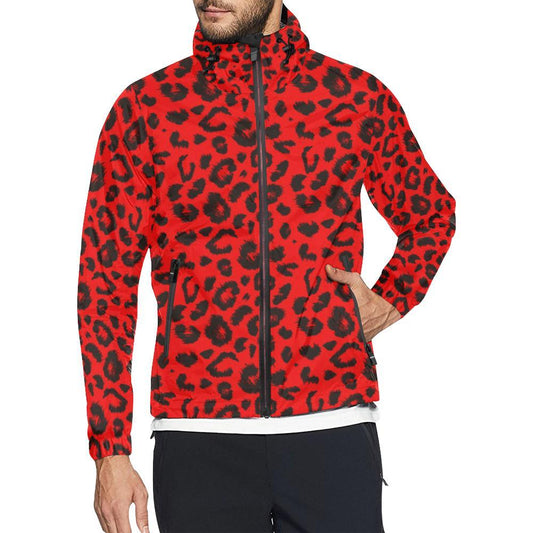 Leopard Red Skin Print Men Windbreaker Jacket-JTAMIGO.COM