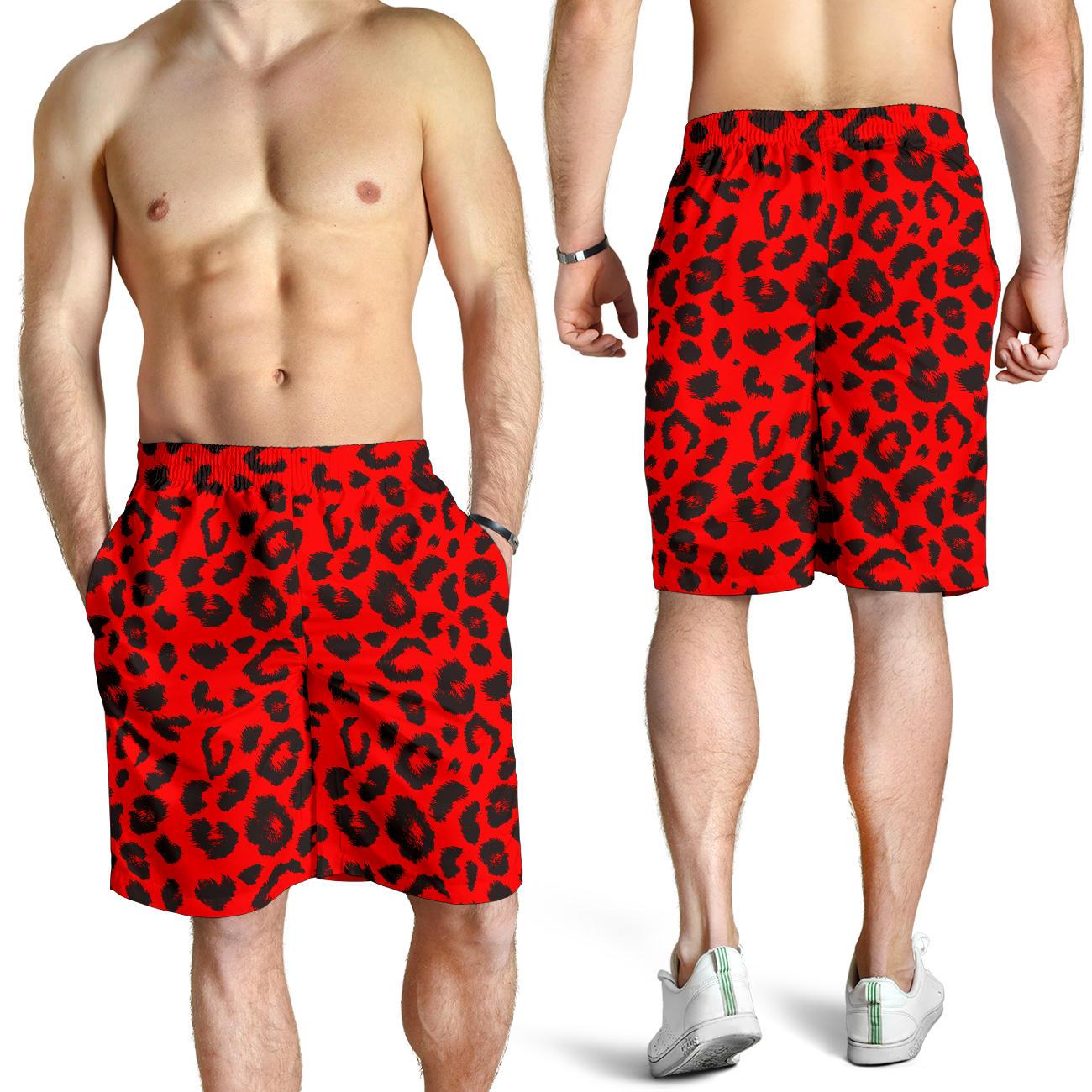 Leopard Red Skin Print Mens Shorts-JTAMIGO.COM