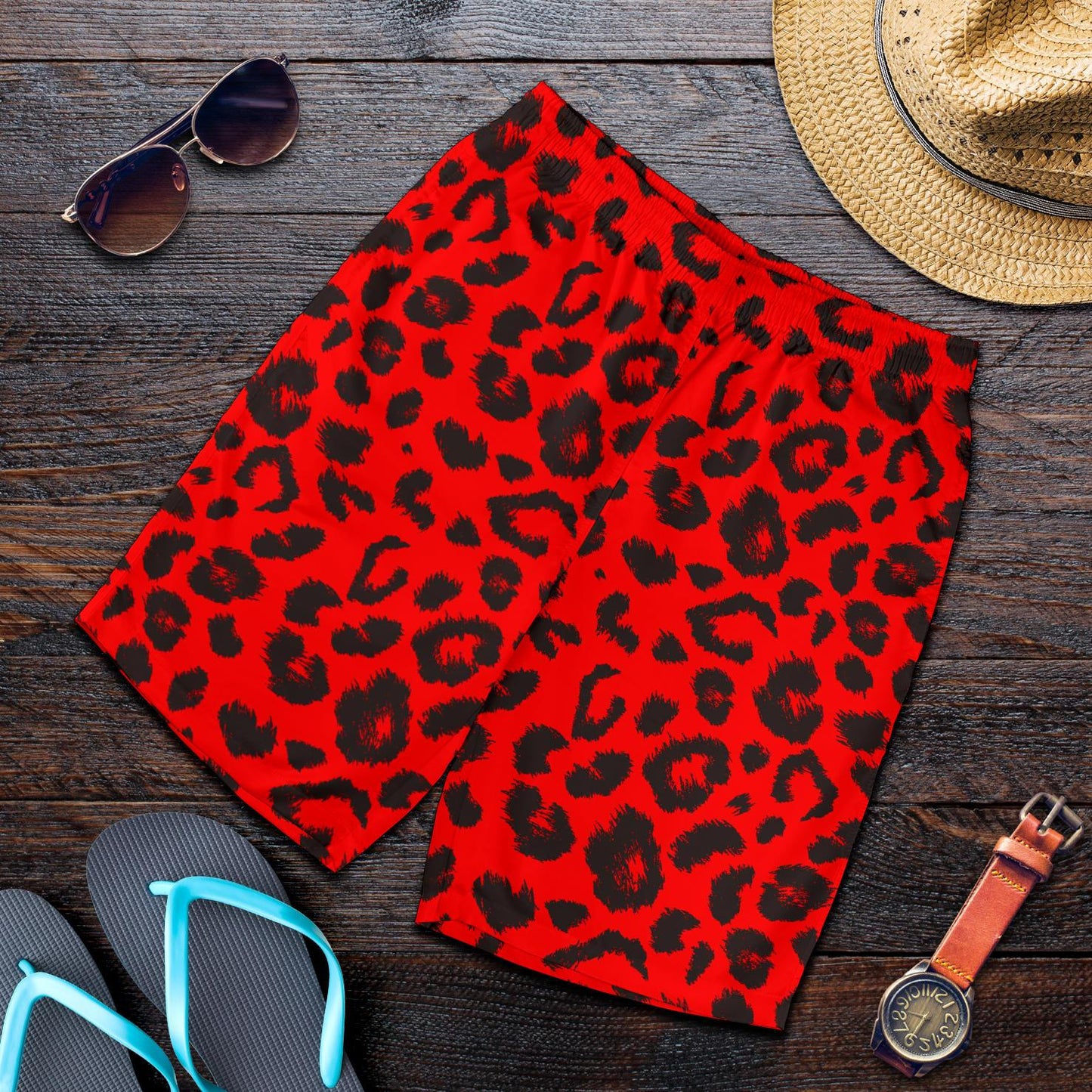 Leopard Red Skin Print Mens Shorts-JTAMIGO.COM