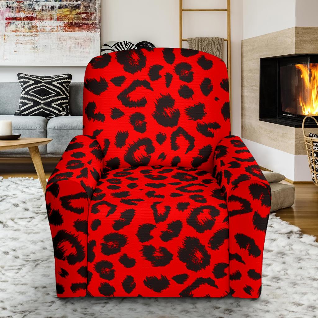 Leopard Red Skin Print Single Sofa Slipcover -JTAMIGO.COM