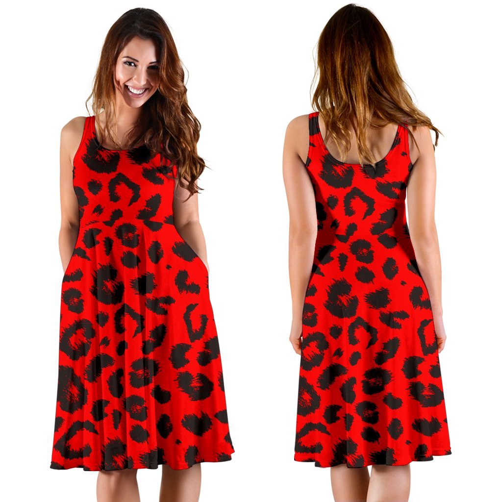 Leopard Red Skin Print Sleeveless Dress