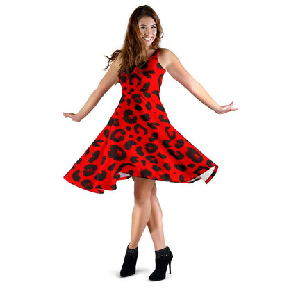 Leopard Red Skin Print Sleeveless Dress