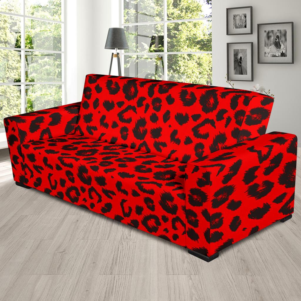 Leopard Red Skin Print Sofa Slipcover-JTAMIGO.COM