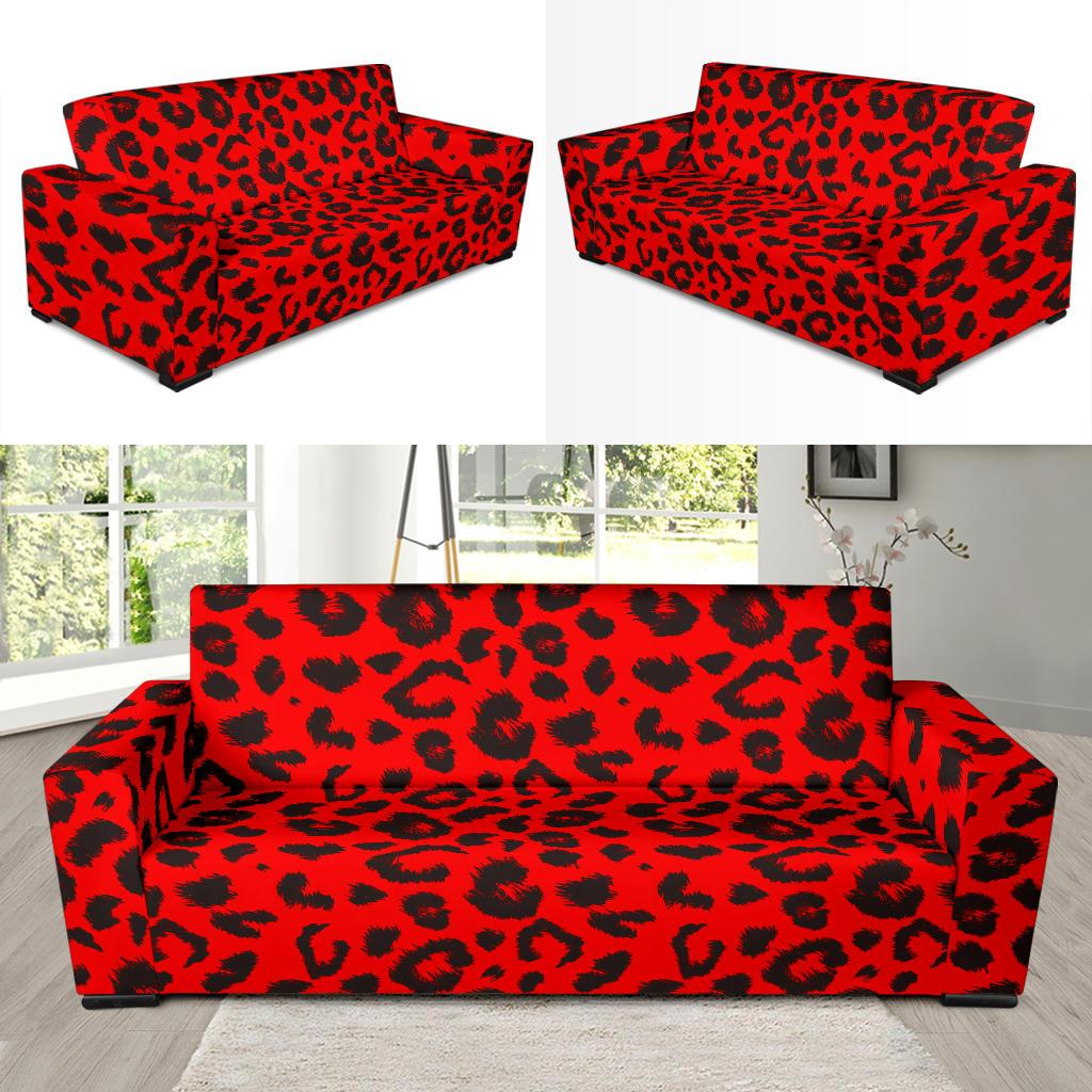 Leopard Red Skin Print Sofa Slipcover-JTAMIGO.COM