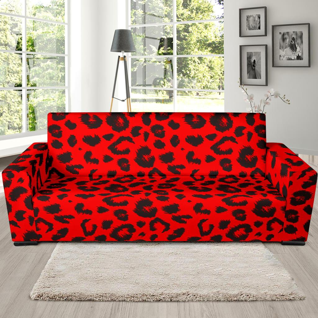 Leopard Red Skin Print Sofa Slipcover-JTAMIGO.COM