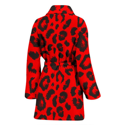 Leopard Red Skin Print Women Bath Robe-JTAMIGO.COM