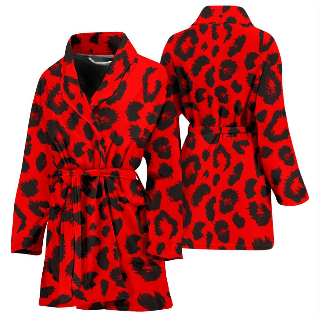 Leopard Red Skin Print Women Bath Robe-JTAMIGO.COM