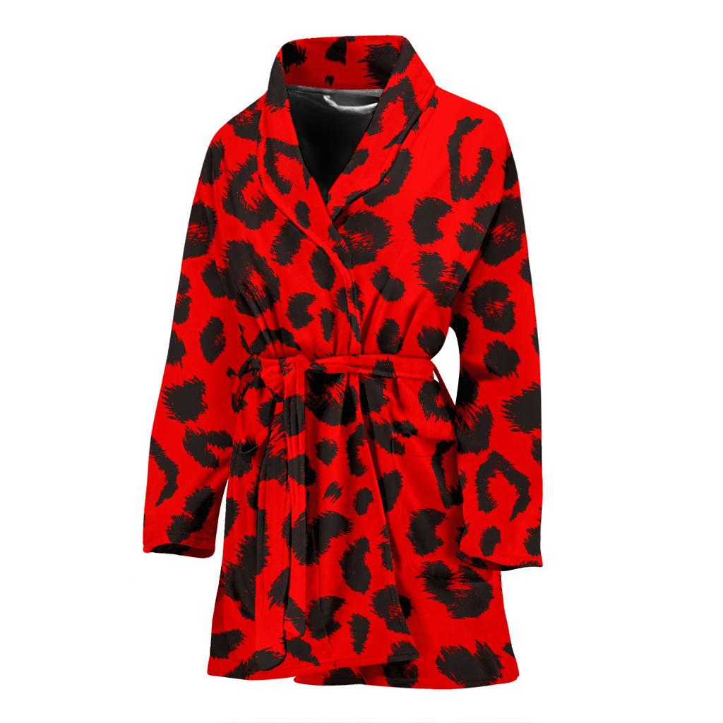 Leopard Red Skin Print Women Bath Robe-JTAMIGO.COM