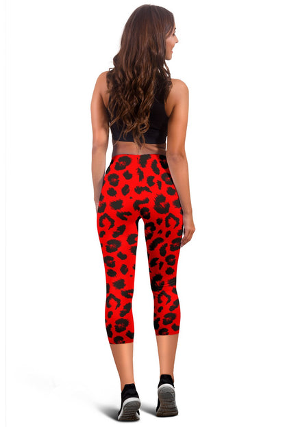 Leopard Red Skin Print Women Capris