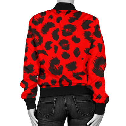 Leopard Red Skin Print Women Casual Bomber Jacket