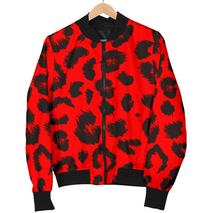 Leopard Red Skin Print Women Casual Bomber Jacket