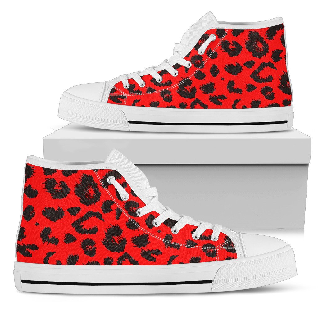 Leopard Red Skin Print Women High Top Shoes