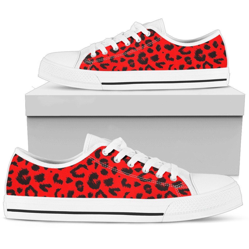 Leopard Red Skin Print Women Low Top Shoes