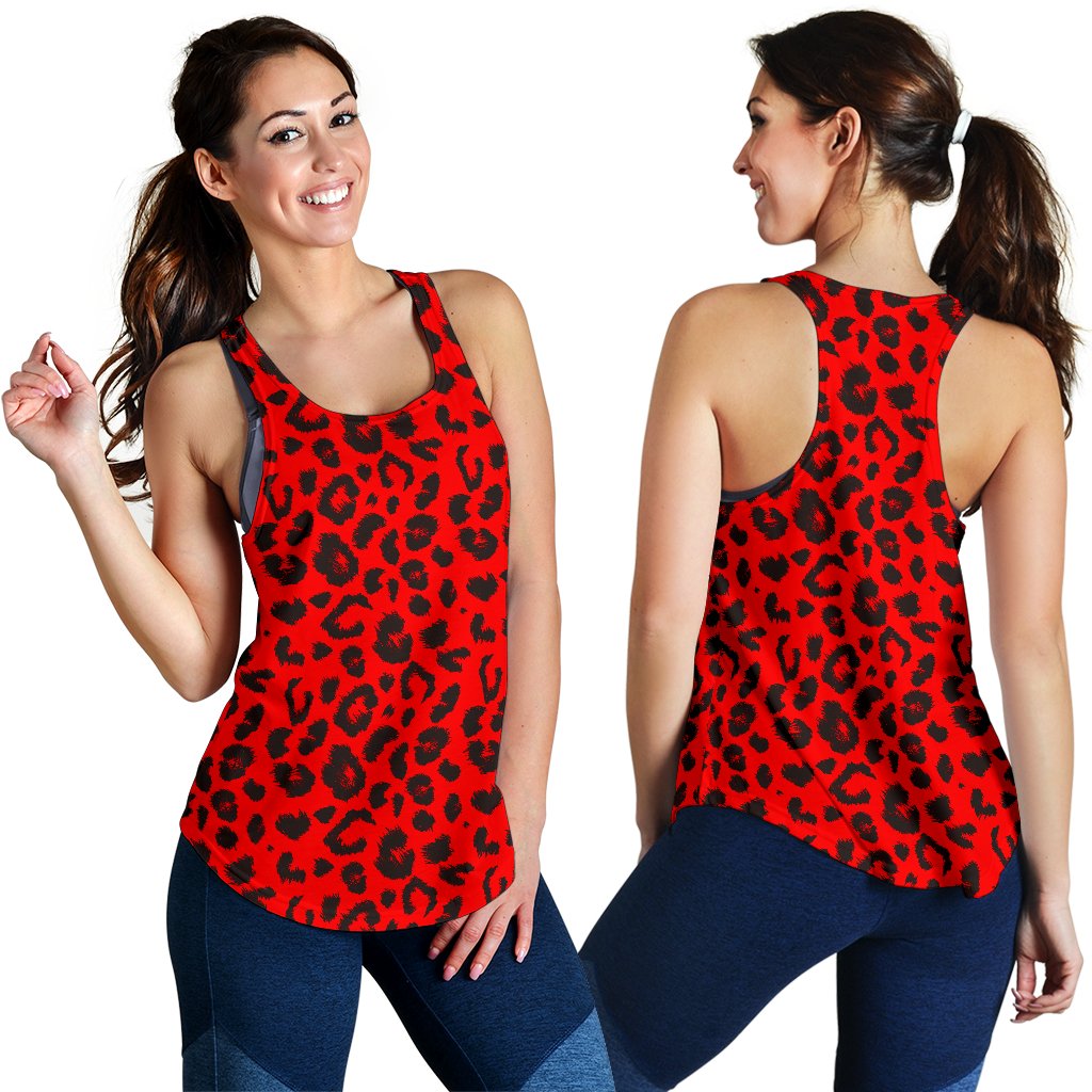 Leopard Red Skin Print Women Racerback Tank Top
