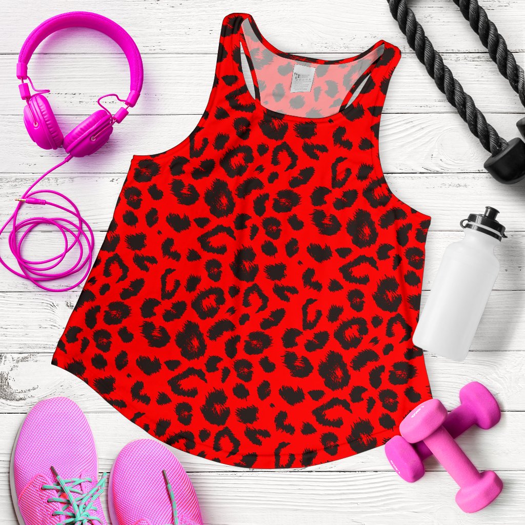 Leopard Red Skin Print Women Racerback Tank Top