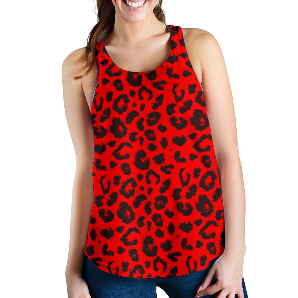 Leopard Red Skin Print Women Racerback Tank Top