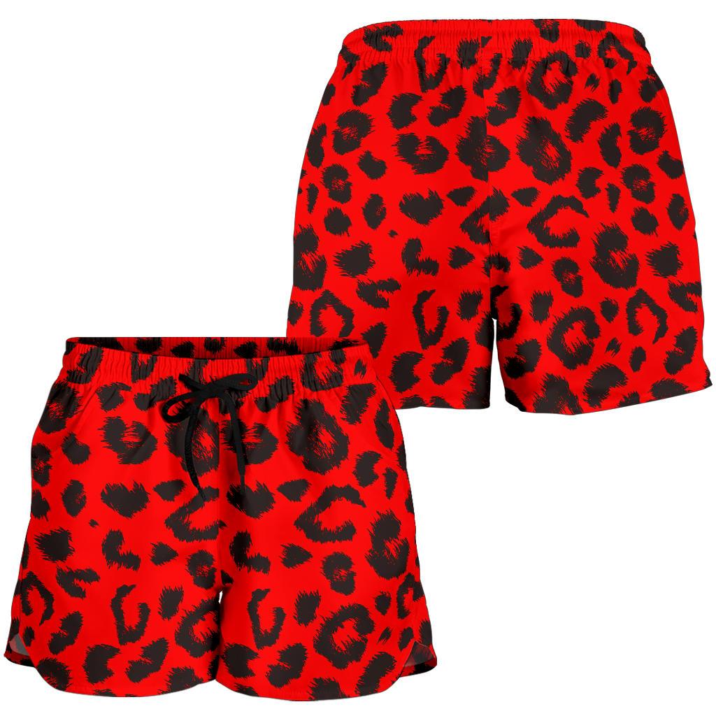Leopard Red Skin Print Women Shorts-JTAMIGO.COM